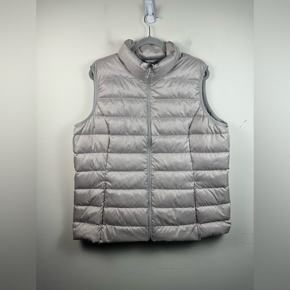 Eddie Bauer EB650 Down Puffer Vest Women 2XL Silver Oatmeal Excellent Quilted